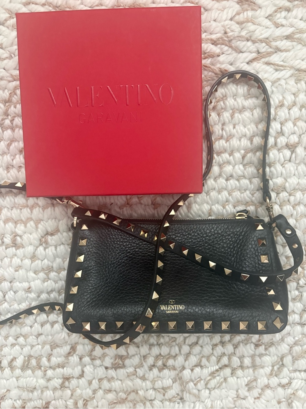 Valentino Garavani Black Leather Rockstud Crossbody Bag